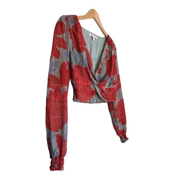 ANTHROPOLOGIE Red Carter Long Sleeve Plunge Neck Floral Print Crop Top Size XS - Picture 3 of 8